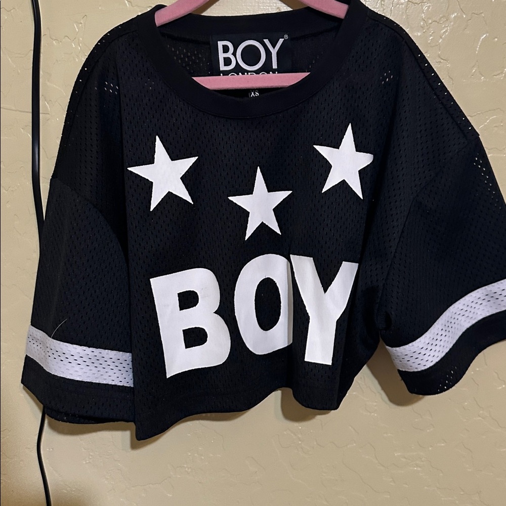 BOY LONDON Black Jersey material Crop Top with White Stars